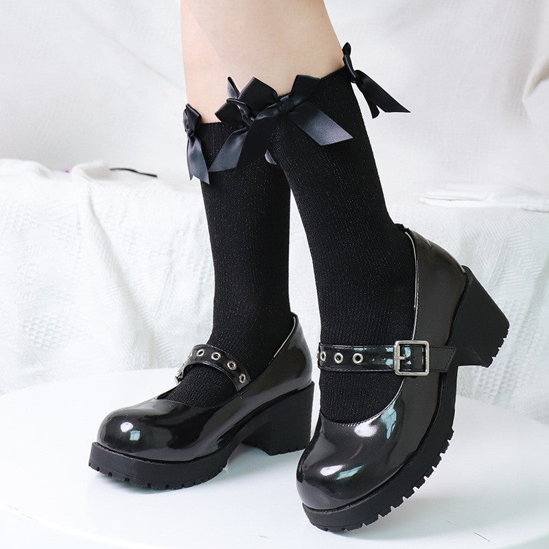 Lolita Soft Cute Dark Black Bright Silk Socks ER5820