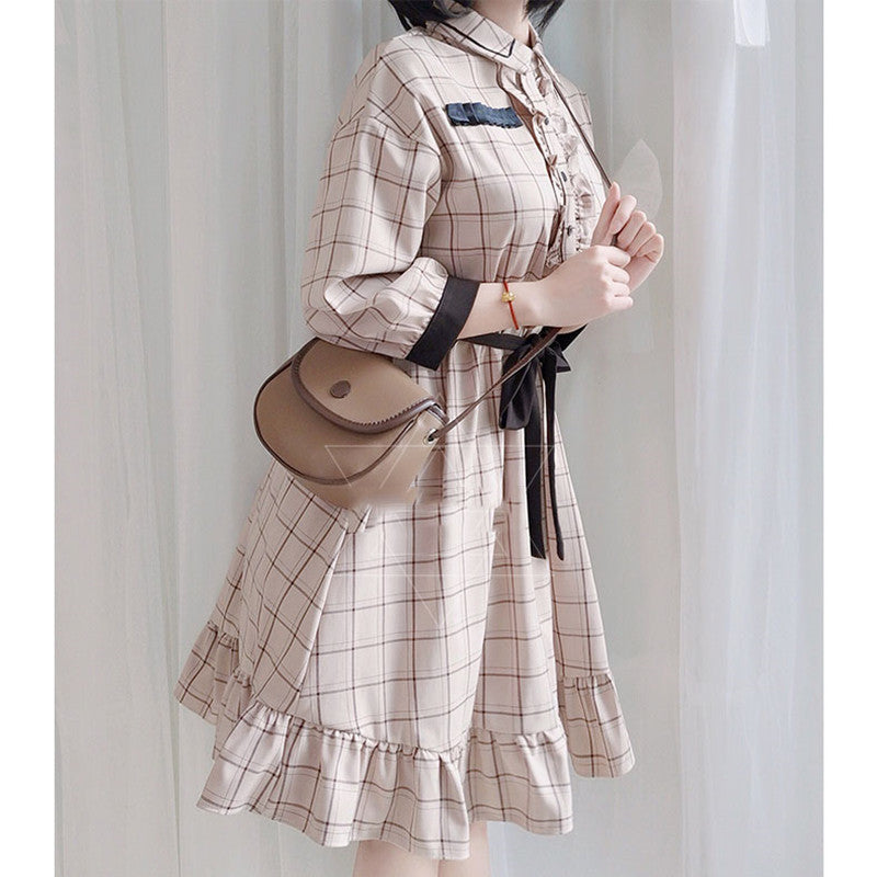 Plaid Long Sleeve Vintage Dress UB6168