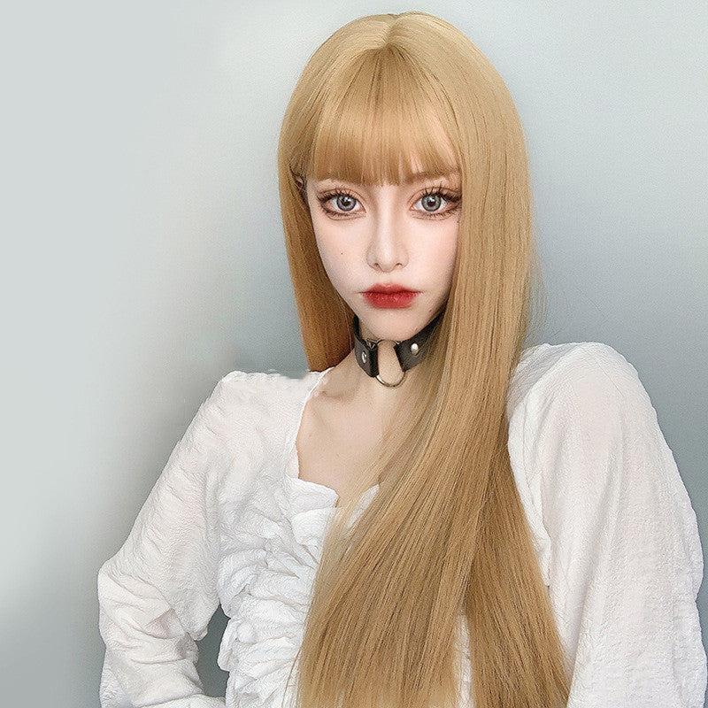 Natural Bangs Blonde Long Straight Wig ER5796