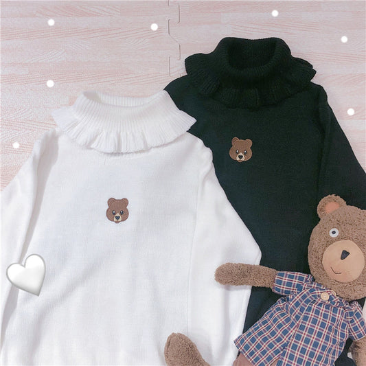 "CUTE LITTLE BEAR RUFFLED" TURTLENECK SWEATER K110510