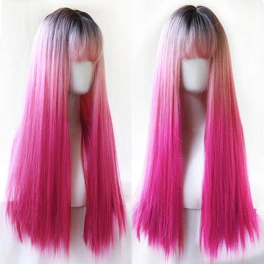 "BLACK PINK ROSE RED GRADIENT LONG STRAIGHT" WIG D041809