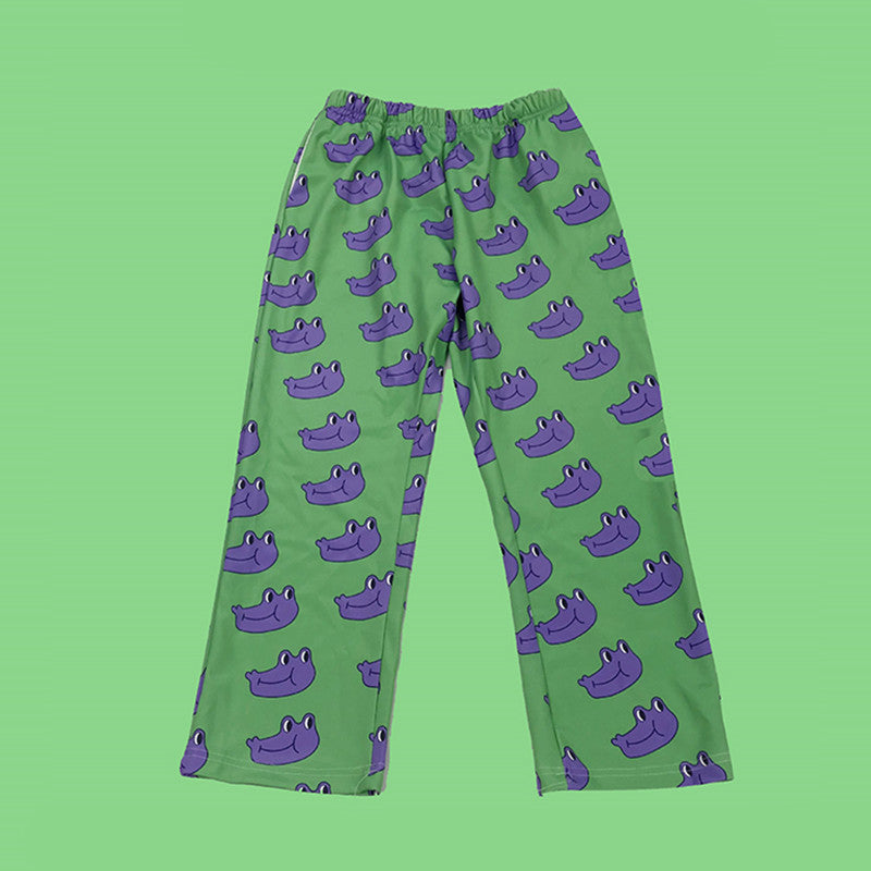 [@e.unjee] "PURPLE FROG HEAD GREEN" WIDE LEG PANTS Y031601