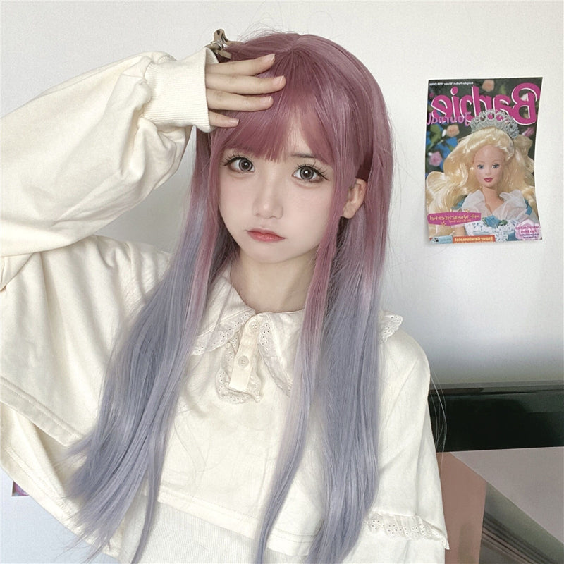 Lolita Gradient Purple Grey Long Straight Wig UB6163