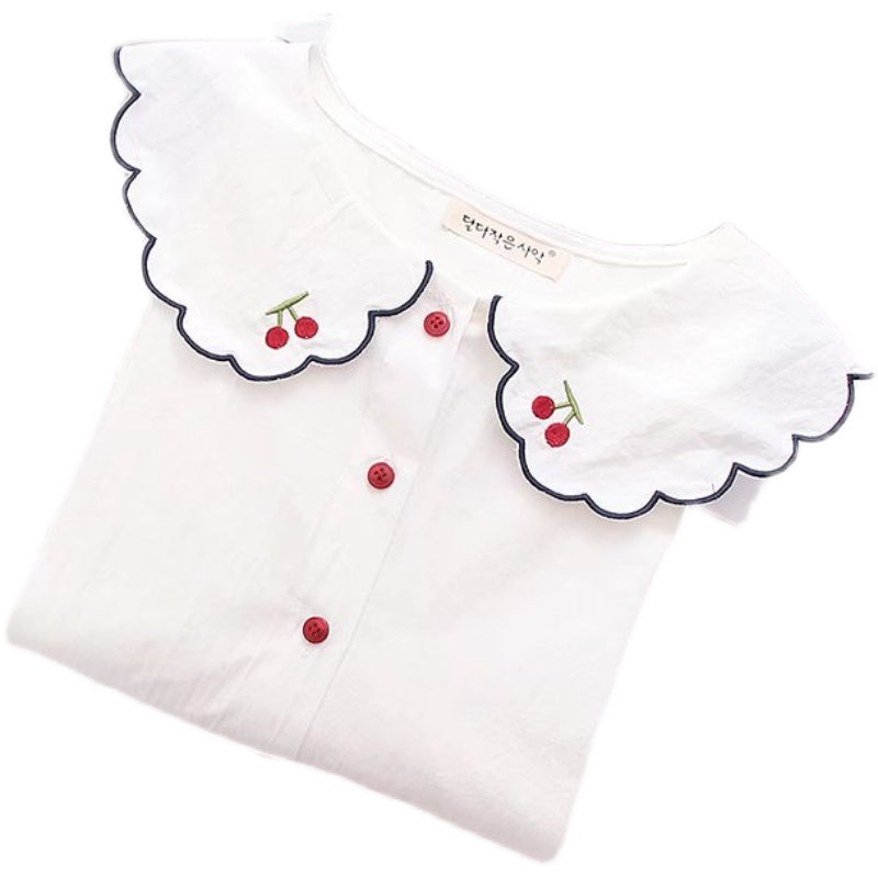 Small Cherry Embroidered Long Sleeve Shirt UB6197