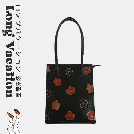 "BLACK VINTAGE FLOWER PRINT LEATHER" BAG UB2419