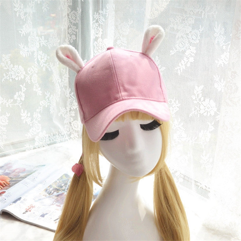 WHITE/PINK BUNNY EAR CAP UB3191