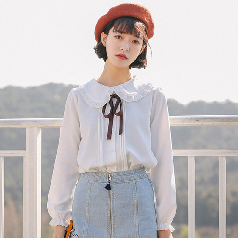 "WHITE CUTE CHIFFON DOLL COLLAR" SHIRT K082503