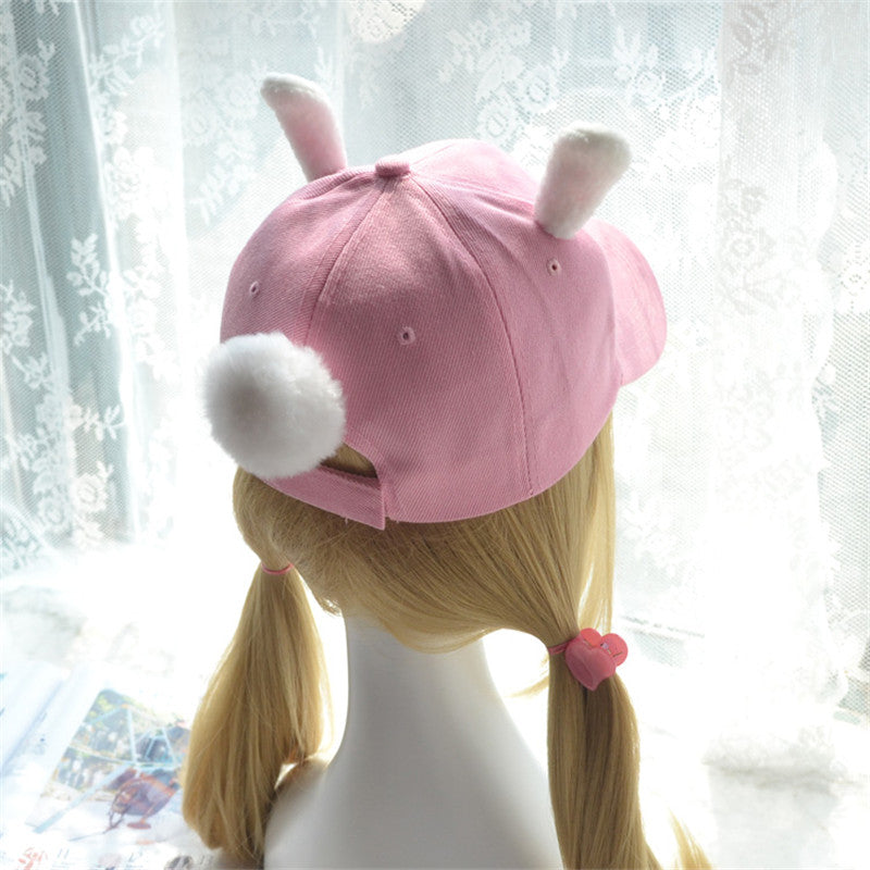 WHITE/PINK BUNNY EAR CAP UB3191