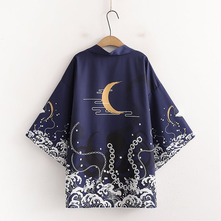 Carp Moon Snake Print Kimono Sun Protective Cardigan UB7325