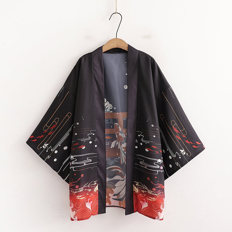 Carp Moon Snake Print Kimono Sun Protective Cardigan UB7325