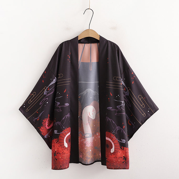 Carp Moon Snake Print Kimono Sun Protective Cardigan UB7325