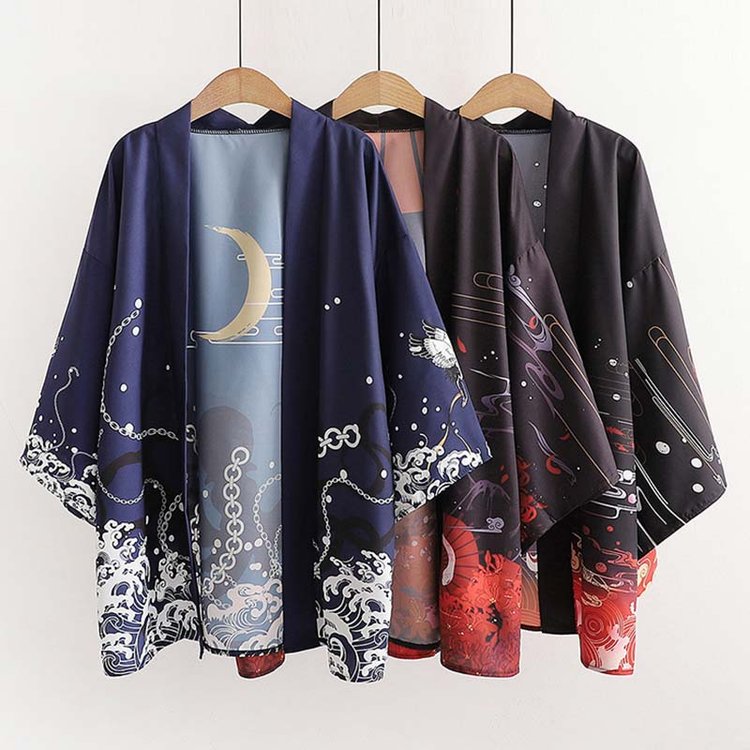 Carp Moon Snake Print Kimono Sun Protective Cardigan UB7325