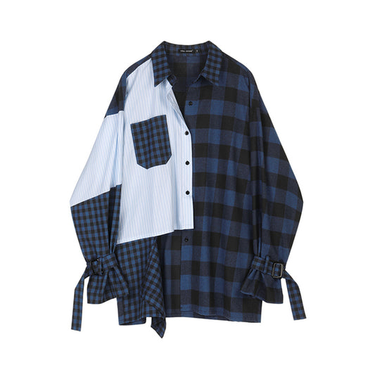 "STRIPED PLAID PATCHWORK" SHIRT N081808