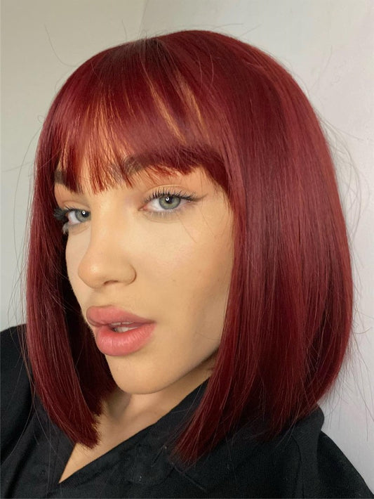 Wine Red Wig Short Straight Wig UB6125