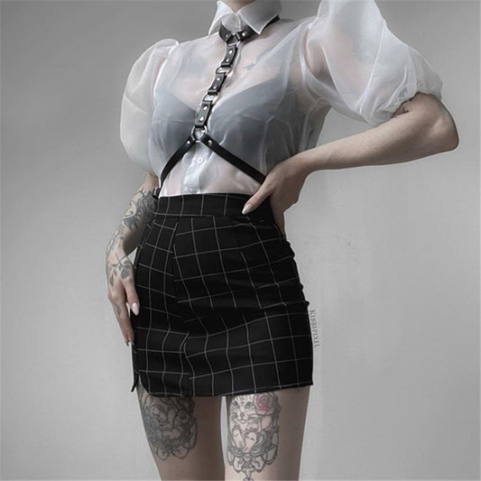 [@belle.diore] "STRETCH PLAID PETALS HIP" SKIRT K052703REVIEW