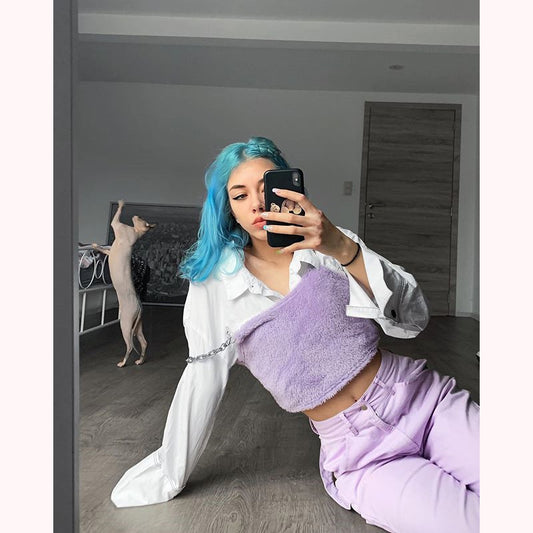 [@ilkexvdb] "PURPLE SIDE POCKET HIGH WAIST" OVERALLS PANTS K050301REVIEW