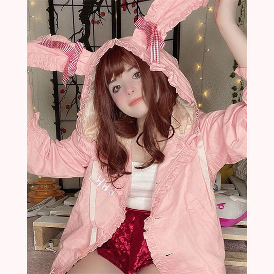 "CUTE BUNNY EAR" HOODED CARDIGAN SHORT JACKET K100306