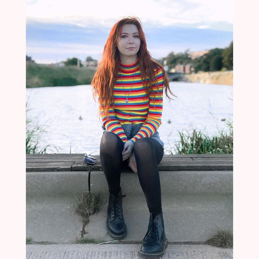 [@kaylahadlington] "RAINBOW STRIPE" KNIT TOP W010343REVIEW