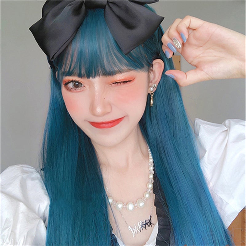 Cute Blue Long And Short Straight Wig UB6135