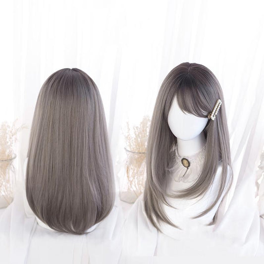 Lolita Linen Gray Long Straight Wig UB2412