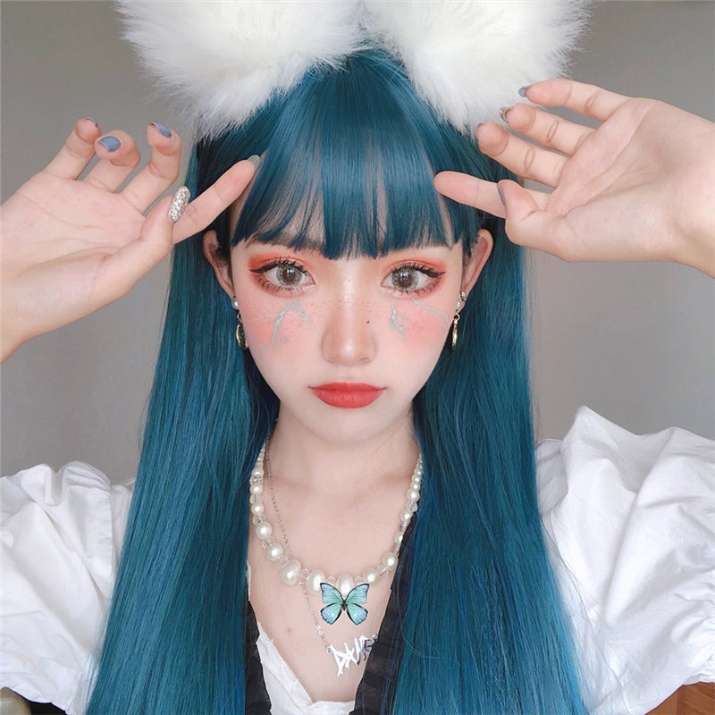 Cute Blue Long And Short Straight Wig UB6135