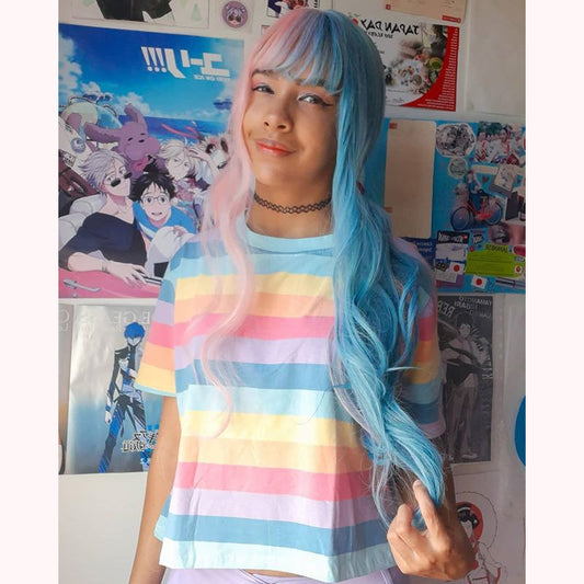 [rainb0w.sweety] "RAINBOW / PASTEL STRIPED SHORT SLEEVE" TEE K072207REVIEW