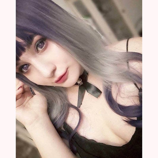 "PURPLE GRADIENT GRAY CURLY LONG" WIG D050519