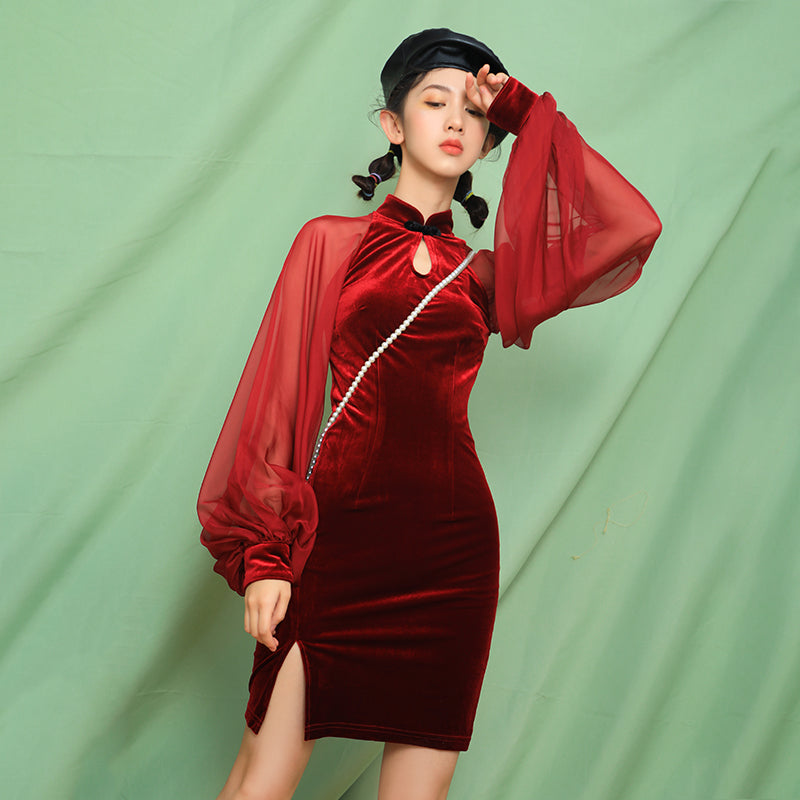 “RED/BLACK CHEONGSAM” DRESS W110802