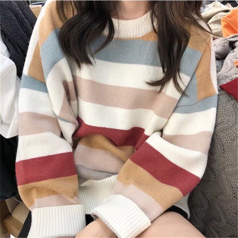 [@michaela.lee1] “LAZY” STRIPE KNITTED SWEATERS W102515