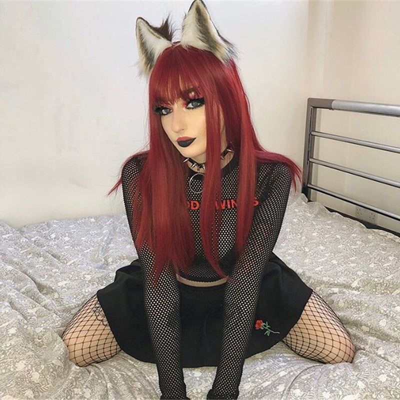 [@pajerok] "ROSE RED AIR BANGS LONG" WIG Y020805REVIEW