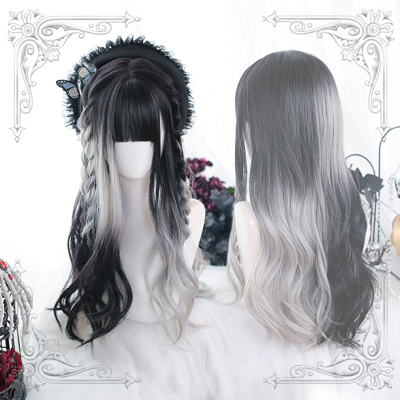 "BLACK GRAY GRADIENT LONG CURLY" WIG N052701