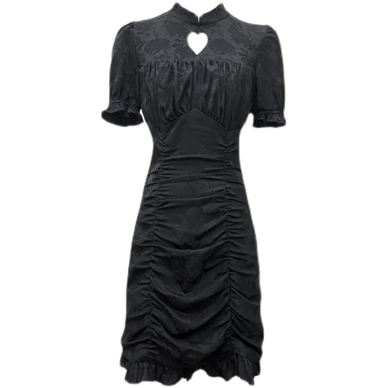 BLACK HOLLOW LOVE SATIN DRESS UB2733