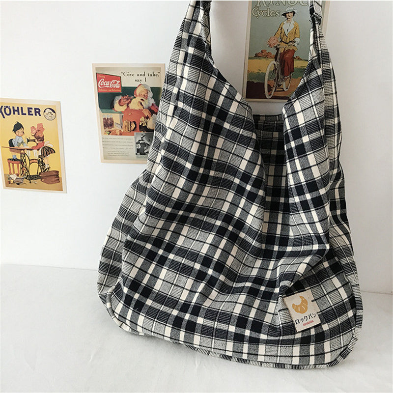 "BLACK WHITE CHECKED CANVAS" BAG N111701