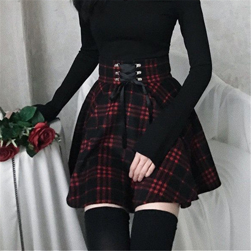 "DARK RED PLAID" SKIRT K071302