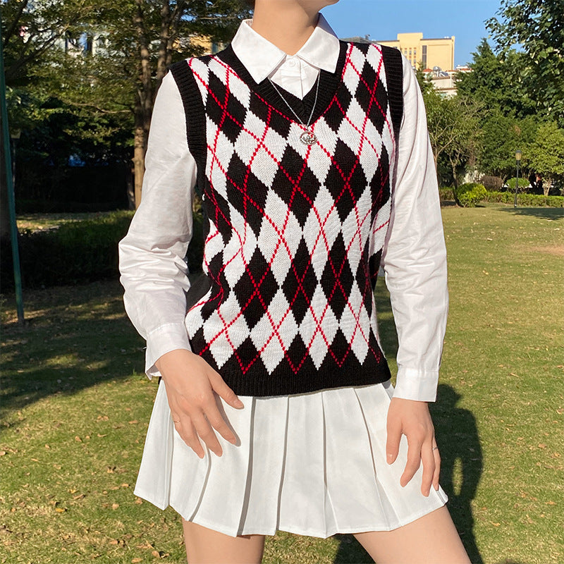 "FOUR COLOR PLAID SWEATER" VEST N103002