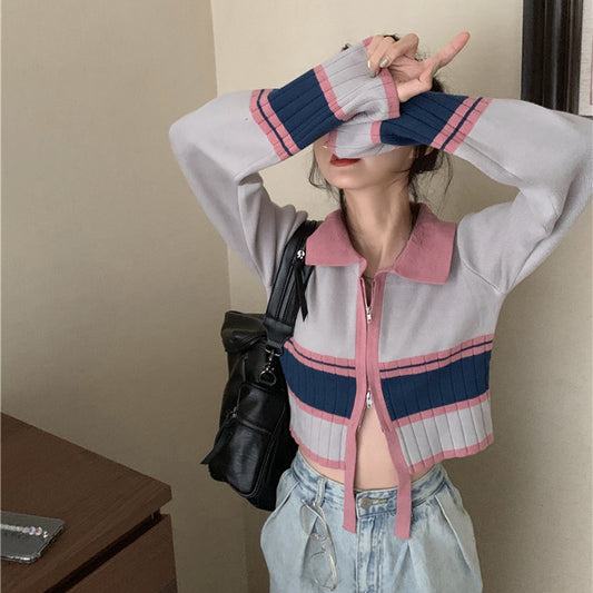 "STRIPED CONTRAST COLOR KNITTED" CARDIGAN N032201