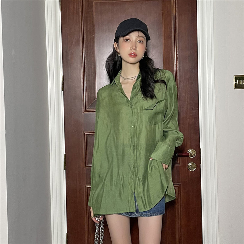 PURE GREEN SPLIT LONG SLEEVE SHIRT UB2832