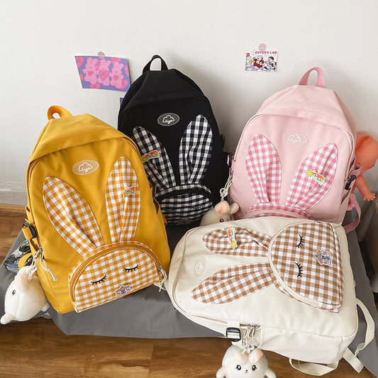 HARAJUKU PLAID BUNNY PATTERN BACKPACK UB2611