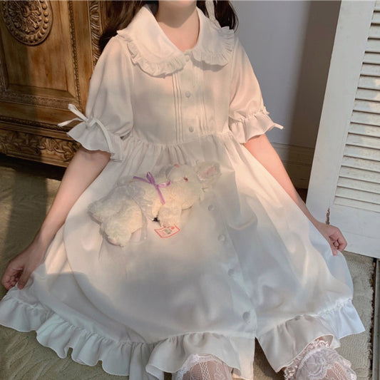 "CUTE DOLL COLLAR RUFFLED WHITE" DRESS N041205