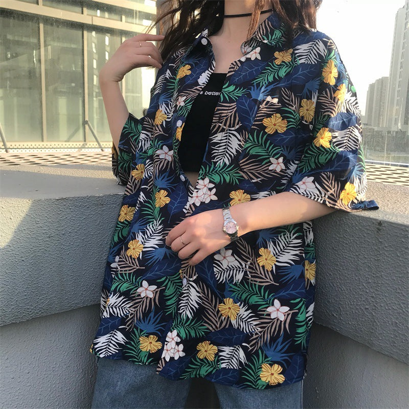 RETRO FLORAL CHIFFON SHORT SLEEVE SHIRT UB2698