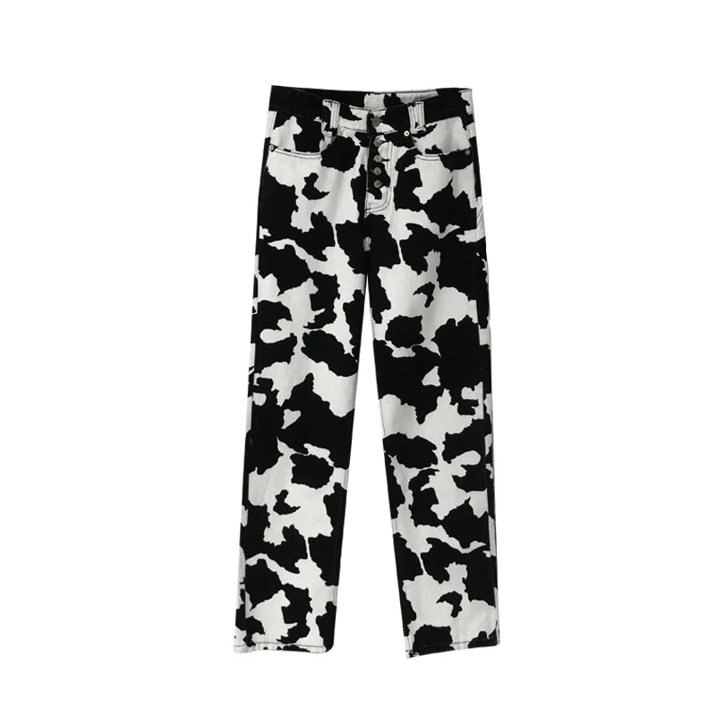 BLACK WHITE COW PRINT PANTS UB2486