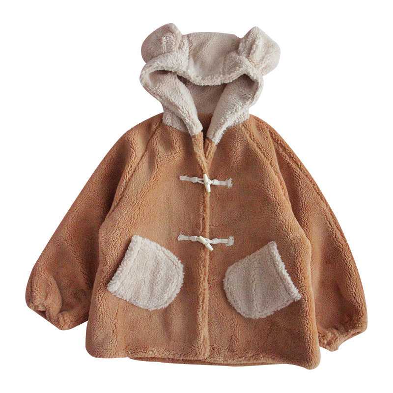 CUTE BEAR EARS FURRY HORN BUTTON COAT UB2801