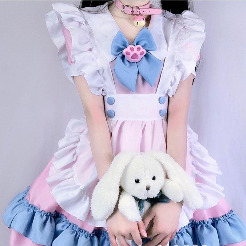 "LOLITA CAT PAW BOW PINK BLUE MAID" OUTFIT DRESS N022406