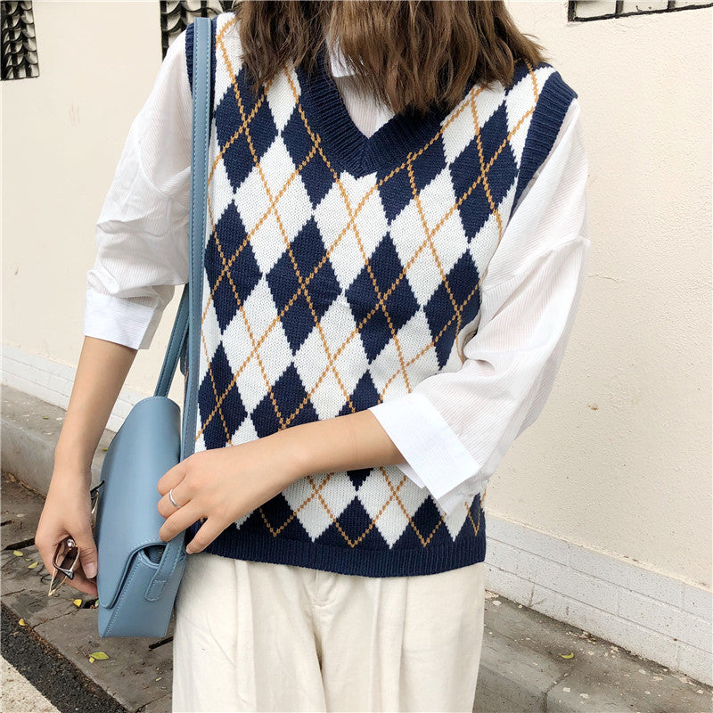 "FOUR COLOR PLAID SWEATER" VEST N103002