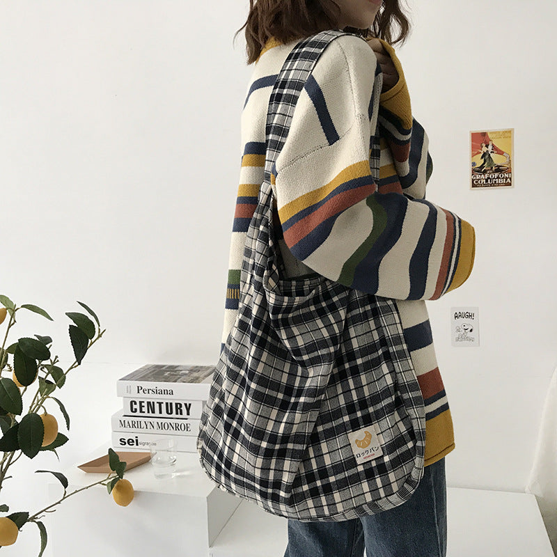 "BLACK WHITE CHECKED CANVAS" BAG N111701