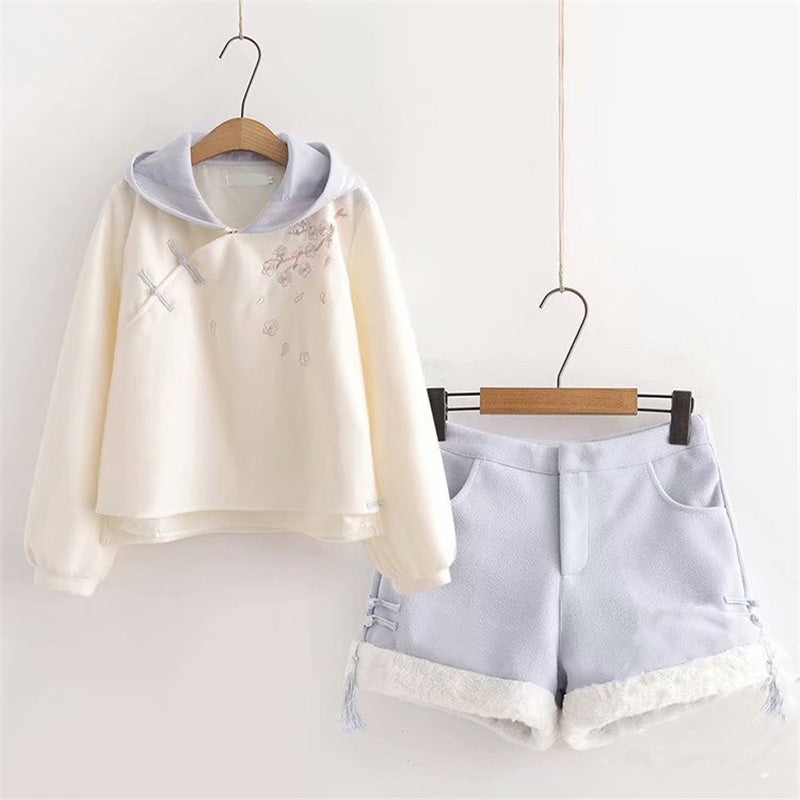 "PLUM FLOWER EMBROIDERY" HOODIE / SHORTS N110603