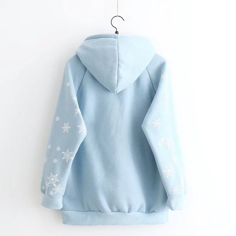 WHITE/BLUE SNOWFLAKE PRINT HOODIE UB2681 – Uoobox