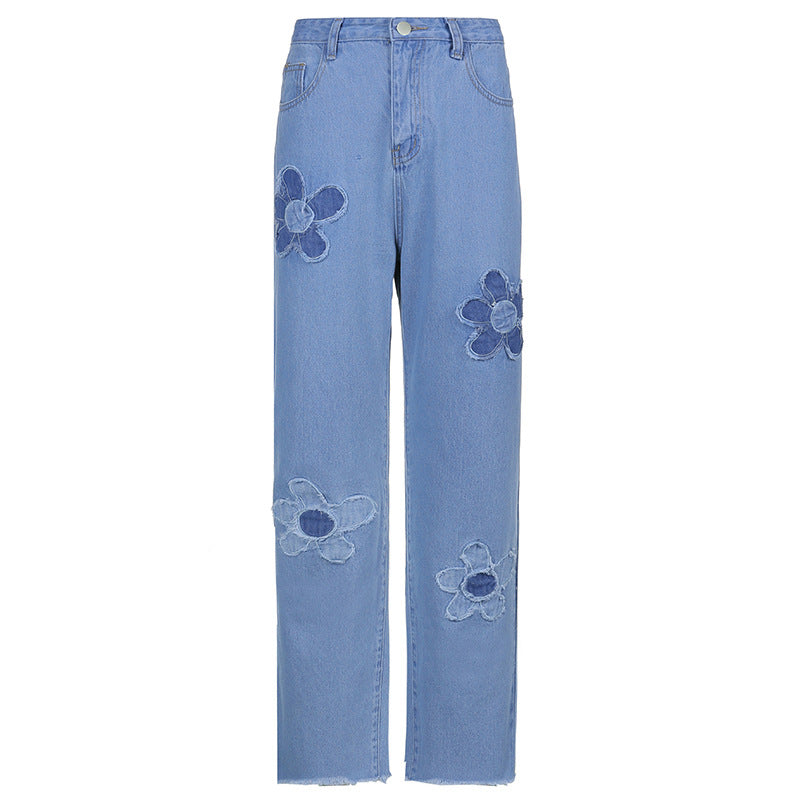 BLUE FLOWER PATTERN JEANS UB2587