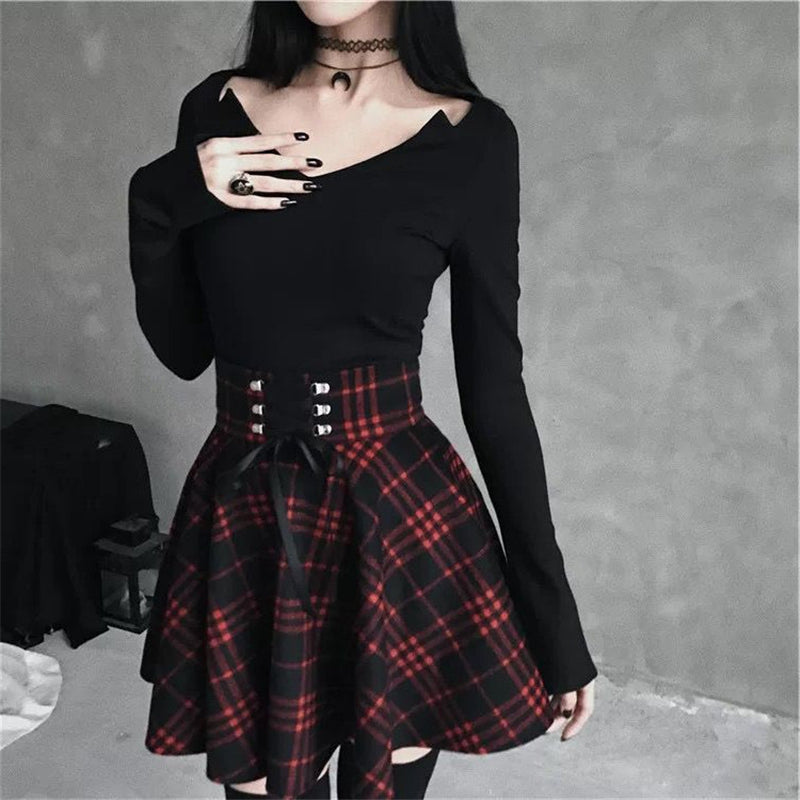 "DARK RED PLAID" SKIRT K071302