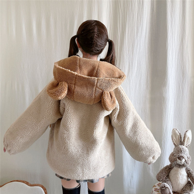 CUTE BEAR EARS FURRY HORN BUTTON COAT UB2801